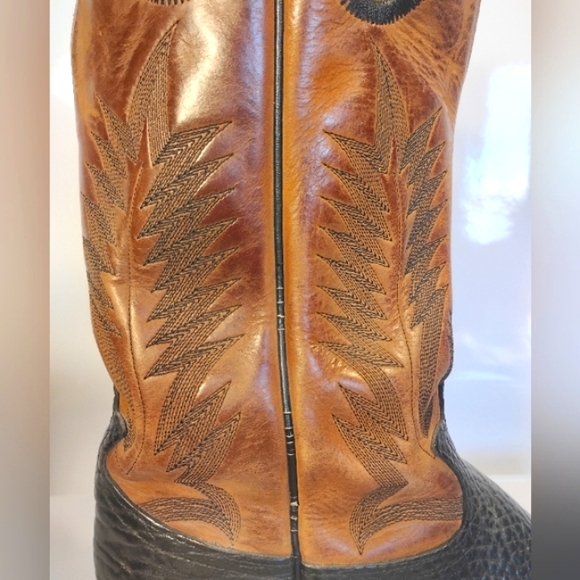 Tony Lama Buckaroo Cowboy Boots B3491 Brown Black Leather Size 10.5D - Picture 3 of 9